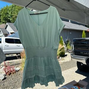 She + Sky Green Pleated Tiered Blouse
